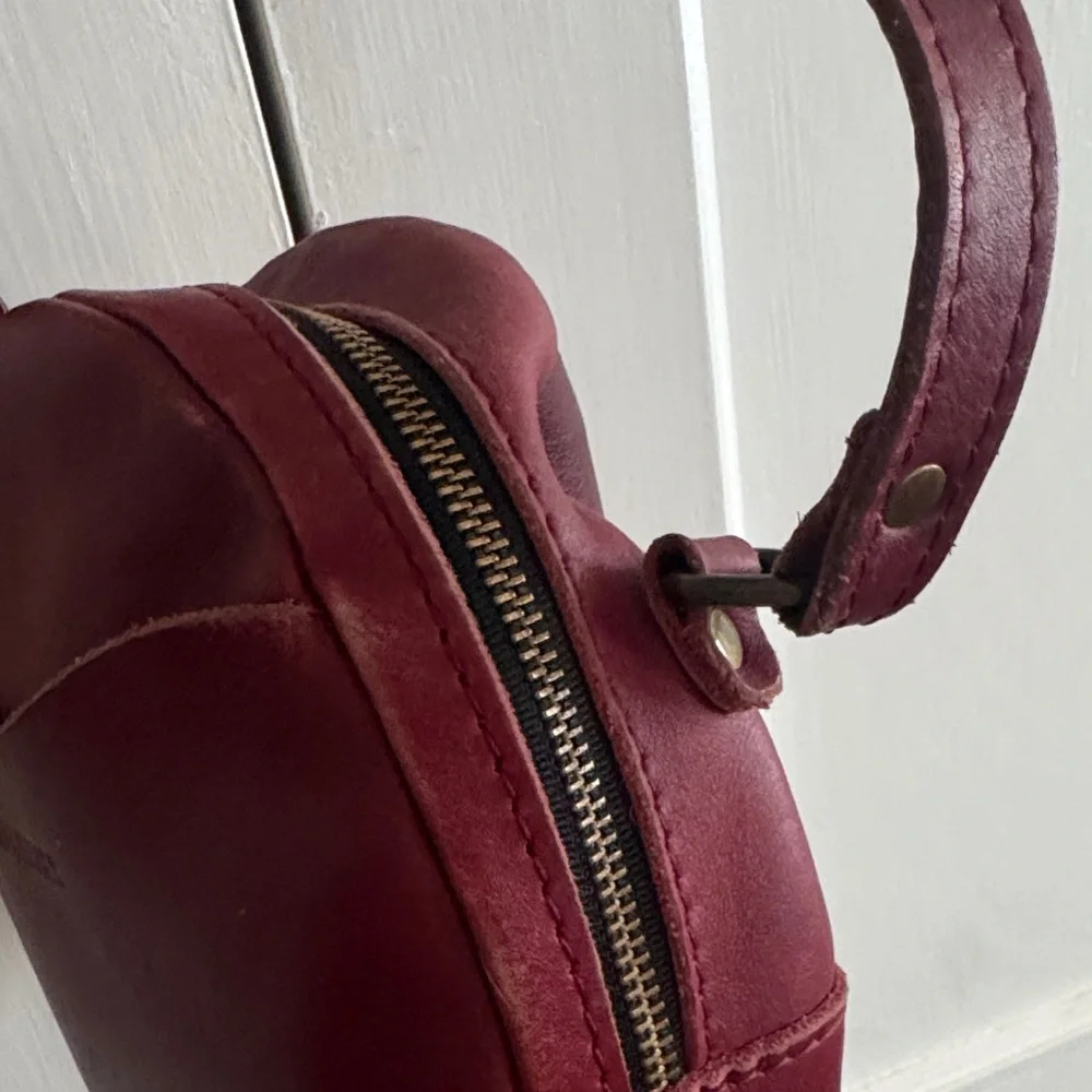 Portland Leather Round Burgundy Leather Crossbody Bag - Picture 6 of 7
